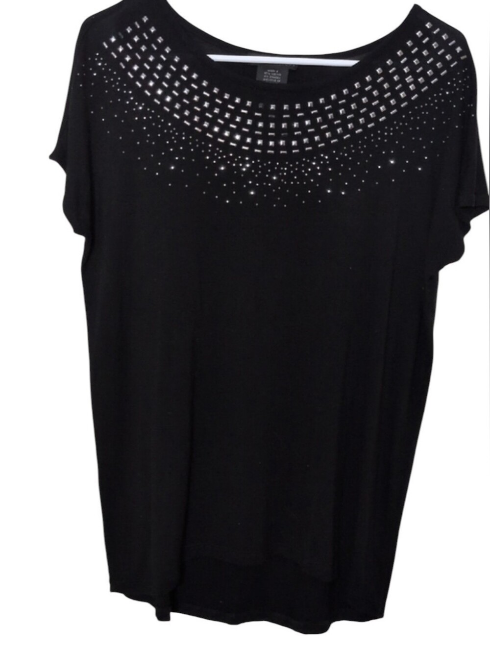 Design History Black Short Sleeve Tee w/Silver Stud Embellishments, Super Soft